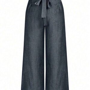 Black Wide Leg Pants with Relaxed Fit and Adjustable Waist
